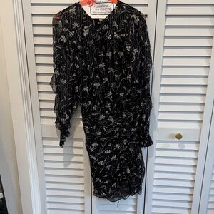Veronica Beard Black and White Floral Long Sleeve Dress